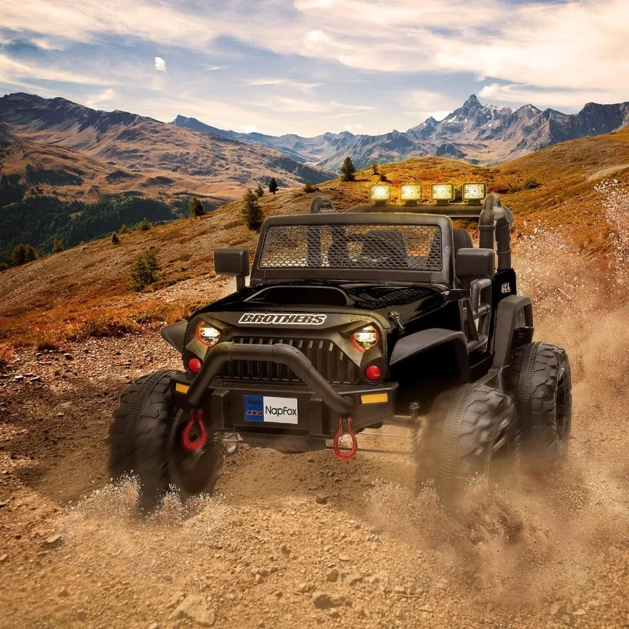 Black 48.4 Large Ride On Car for Battery Powered Electric Car with 2 Seats Remote Control 14 Large Suspension Wheels LED Lights