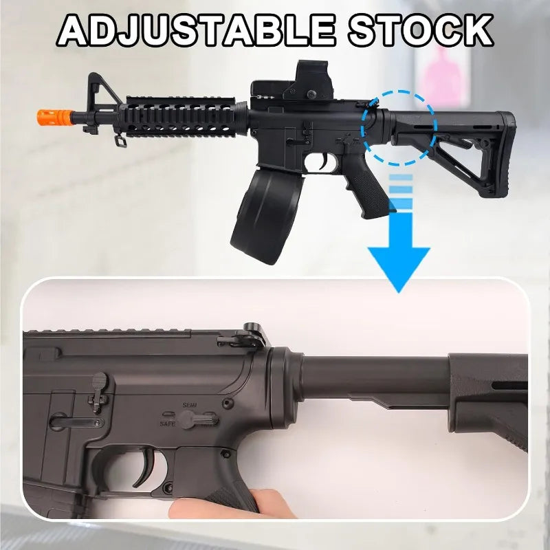 M4 Toy Rifle with Safe & Full Auto Dual Modes, 200pcs Gellets Large Mag Capacity and 230-150FPS