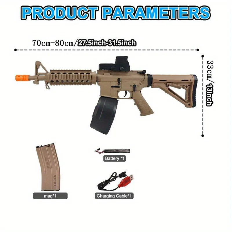 M4 Toy Rifle with Safe & Full Auto Dual Modes, 200pcs Gellets Large Mag Capacity and 230-150FPS
