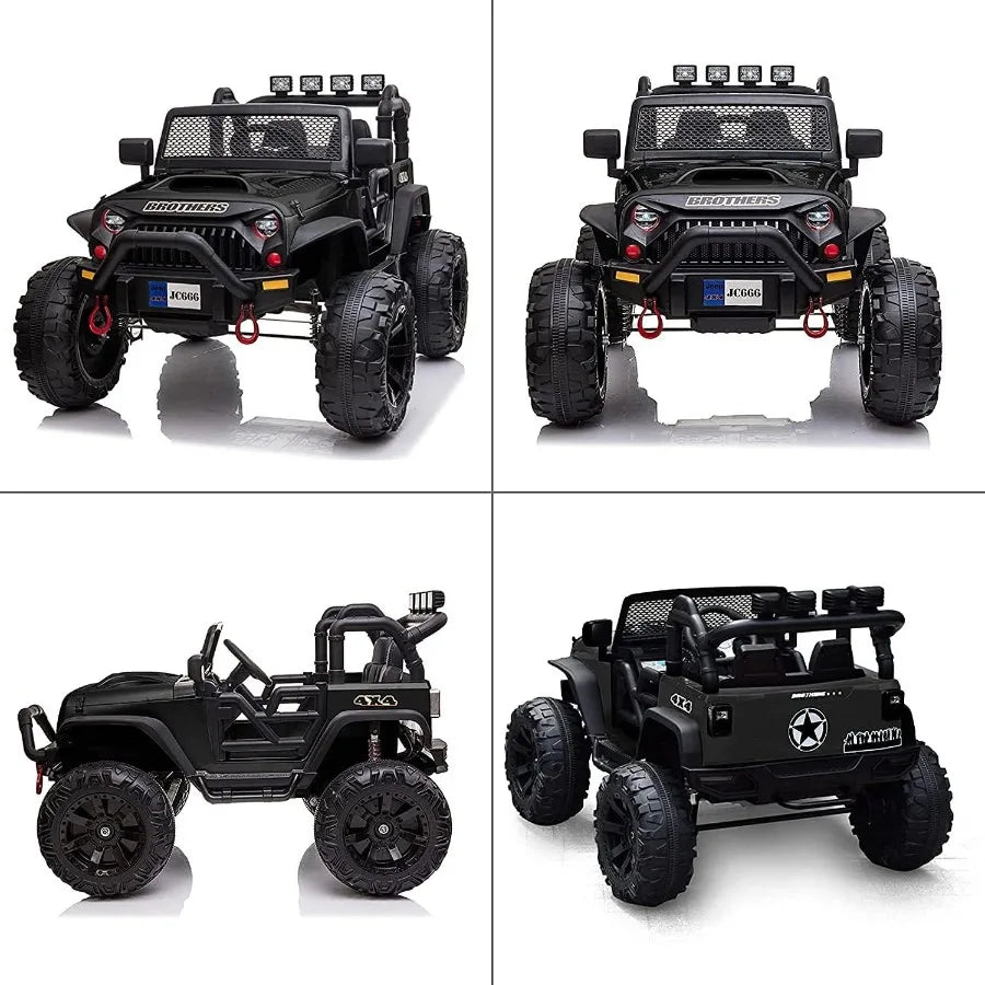 Black 48.4 Large Ride On Car for Battery Powered Electric Car with 2 Seats Remote Control 14 Large Suspension Wheels LED Lights