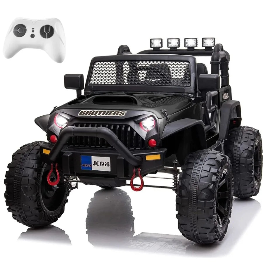 Black 48.4 Large Ride On Car for Battery Powered Electric Car with 2 Seats Remote Control 14 Large Suspension Wheels LED Lights