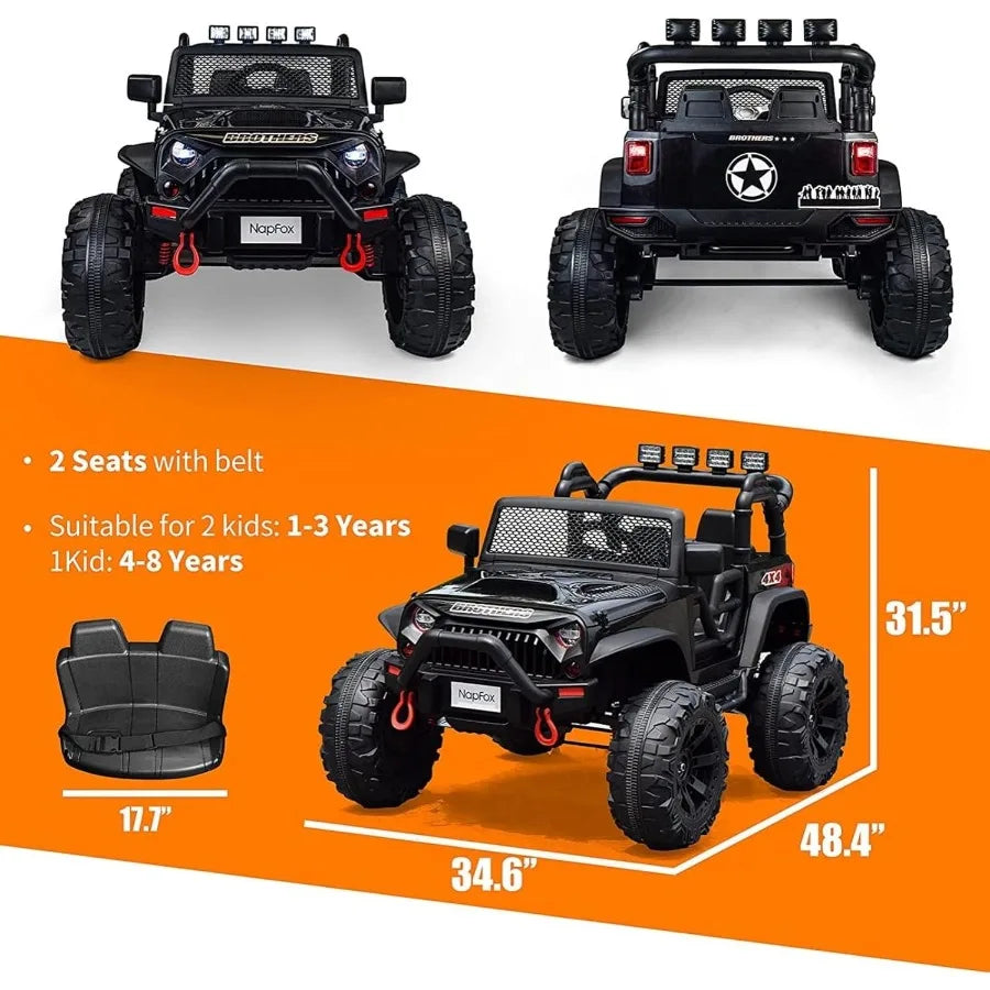 Black 48.4 Large Ride On Car for Battery Powered Electric Car with 2 Seats Remote Control 14 Large Suspension Wheels LED Lights